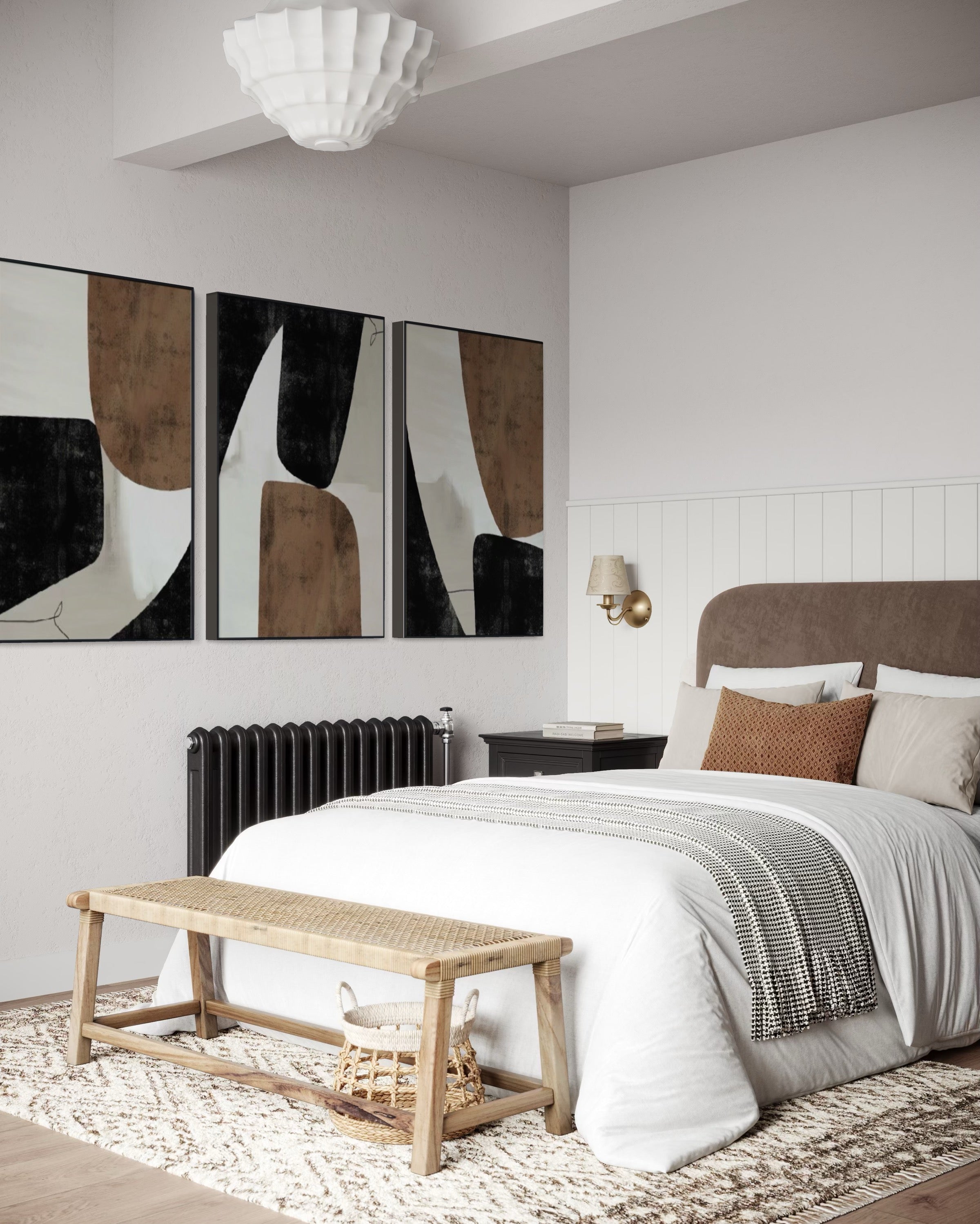 Set Cuadros Decorativos Abstracto Negro Arena 2-208 - Triptico Minimalista Estilo Nordico Arte Moderno y Elegante en Tonos Neutros