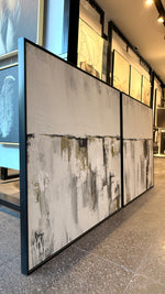 Cargar imagen en el visor de la galería, Set Cuadros Decorativos Abstracto Negro Arena 2 - 203 - Diptico Moderno y Minimalista Estilo Nordico en Tonos Neutros y un toque de Dorado Oro
