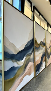 Set de 3 Cuadros Decorativos Abstract Colors 3-316 - Arte Moderno y Juvenil en tonos Verde, Azul y Beige-Triptico