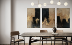 Cargar imagen en el visor de la galería, Set Cuadros Decorativos Abstracto Negro Arena 2-275- Triptico Moderno y Elegante en Negro, Beige y Dorado Oro
