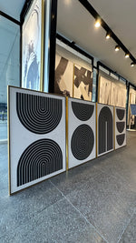 Cargar imagen en el visor de la galería, Set Cuadros Decorativos Abstracto Negro Arena 047 - 4piezas Arte Geométrico Estilo Boho Minimalista Cuádruple
