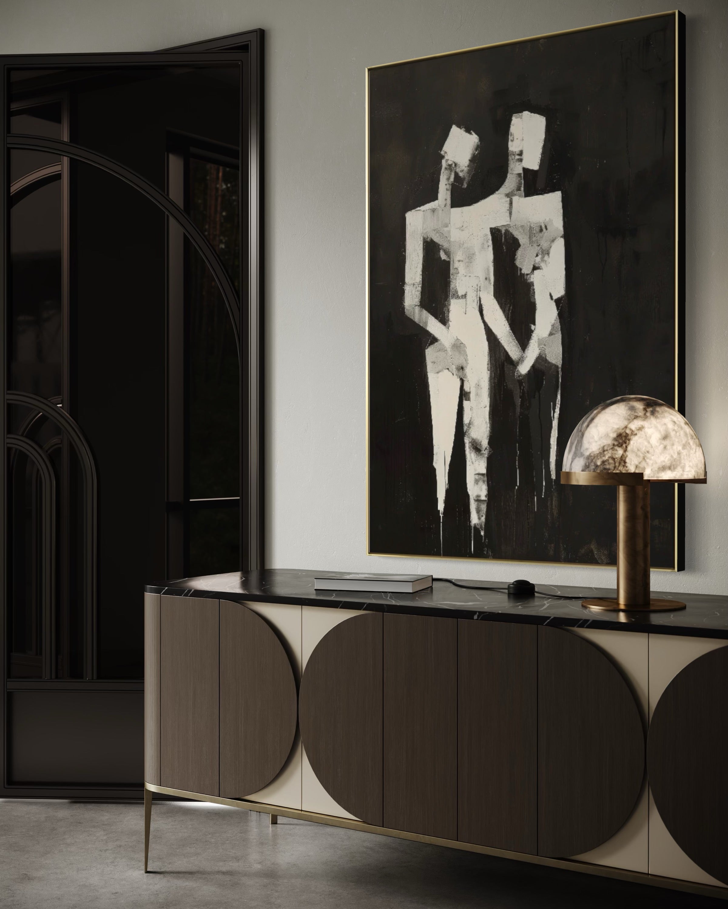 Cuadro Decorativo Abstracto Negro Arena 2-224 Siluetas de Pareja Arte Moderno y Minimalista en Beige y Negro Tonos Neutros