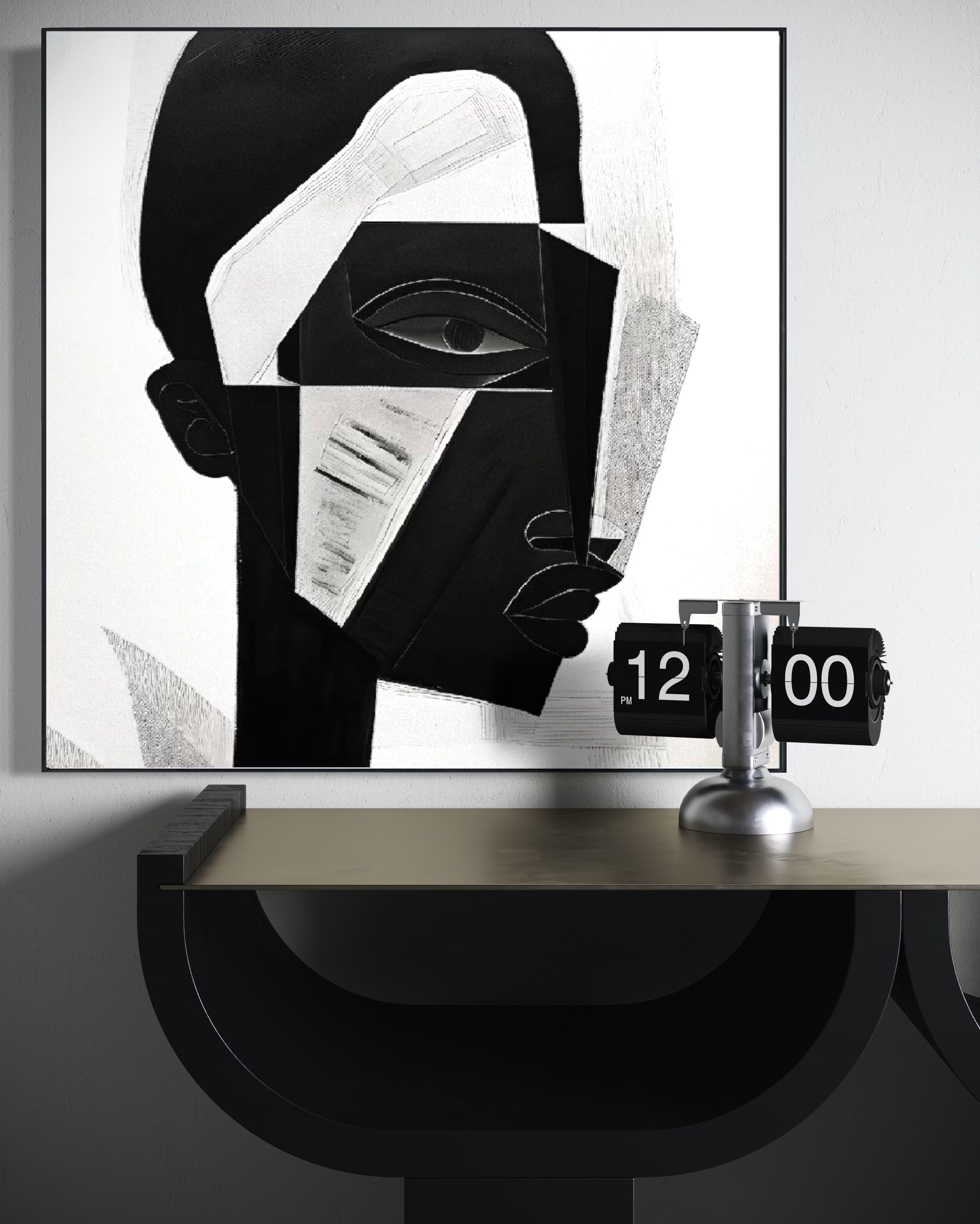 Cuadro Decorativo Abstracto Negro Arena 2-228 Rostro Moderno Cubismo Estilo Nordico Arte Minimalista