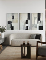 Cargar imagen en el visor de la galería, Set Cuadros Decorativos Abstracto Negro Arena 2-227 - Triptico Moderno y Elegante Arte Minimalista Estilo Nordico en Tonos Neutros
