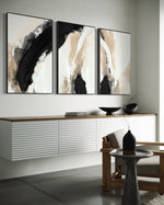 Cargar imagen en el visor de la galería, Set Cuadros Decorativos Abstracto Negro Arena 2-212 -Triptico Moderno y Elegante en Tonos Negro y Beige Arte Minimalista Estilo Nordico
