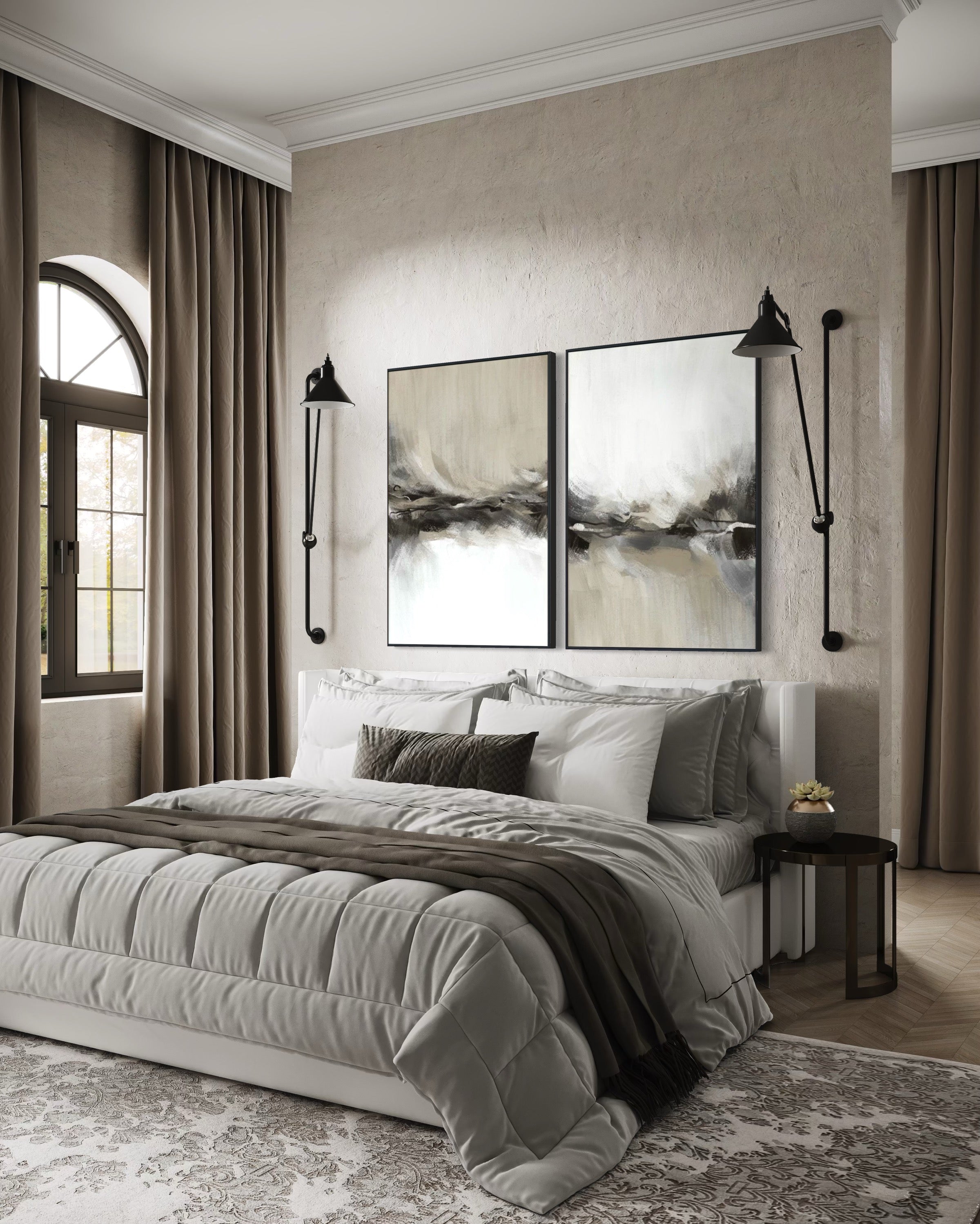 Set Cuadros Decorativos Abstracto Negro Arena 2 - 238 - Diptico Moderno y Elegante Arte Estilo Nordico Tonos Neutros