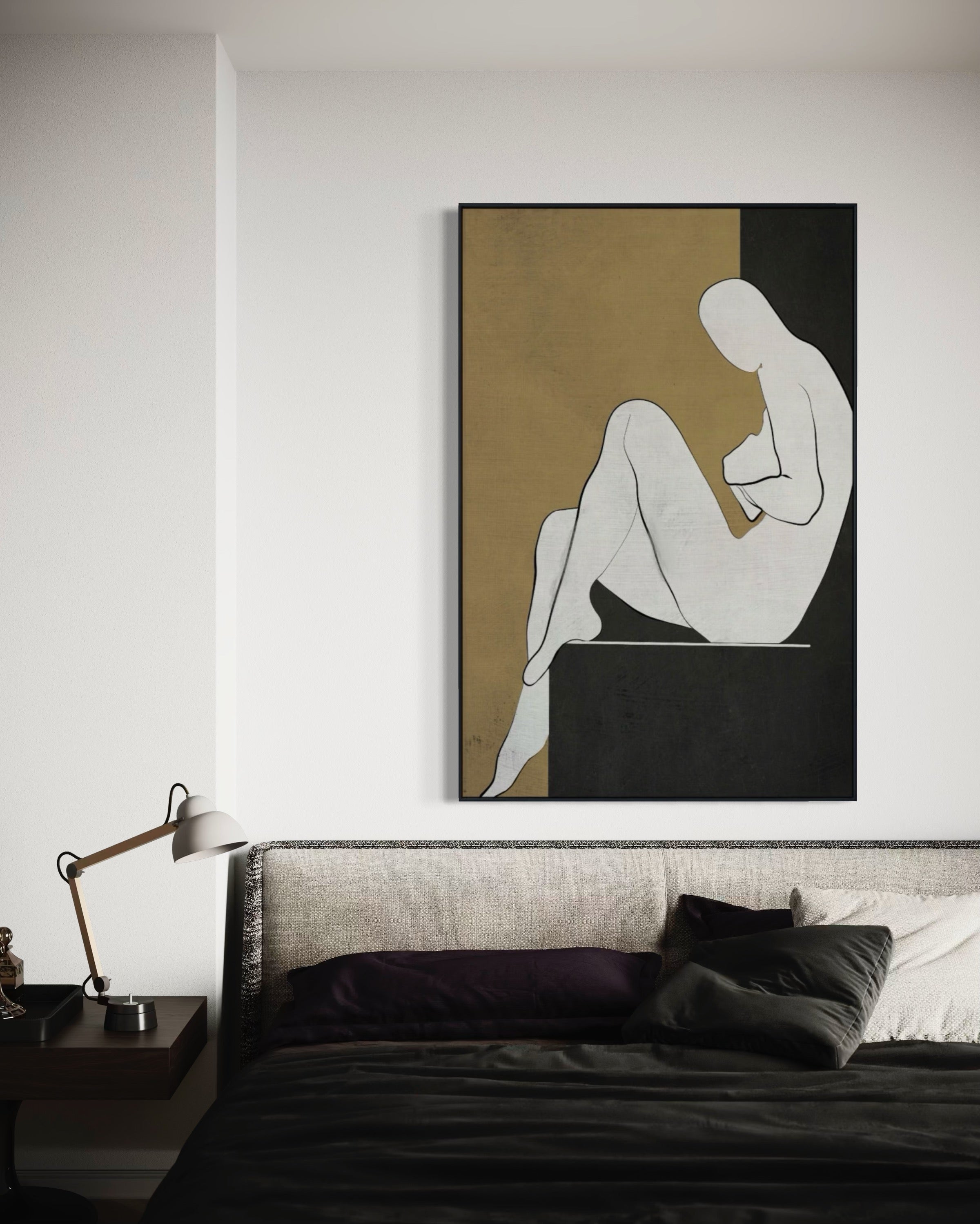 Cuadro Decorativo Abstracto Negro Arena 2-240 Silueta Femenina Arte Moderno y Minimalista Estilo Boho en Tonos Neutros