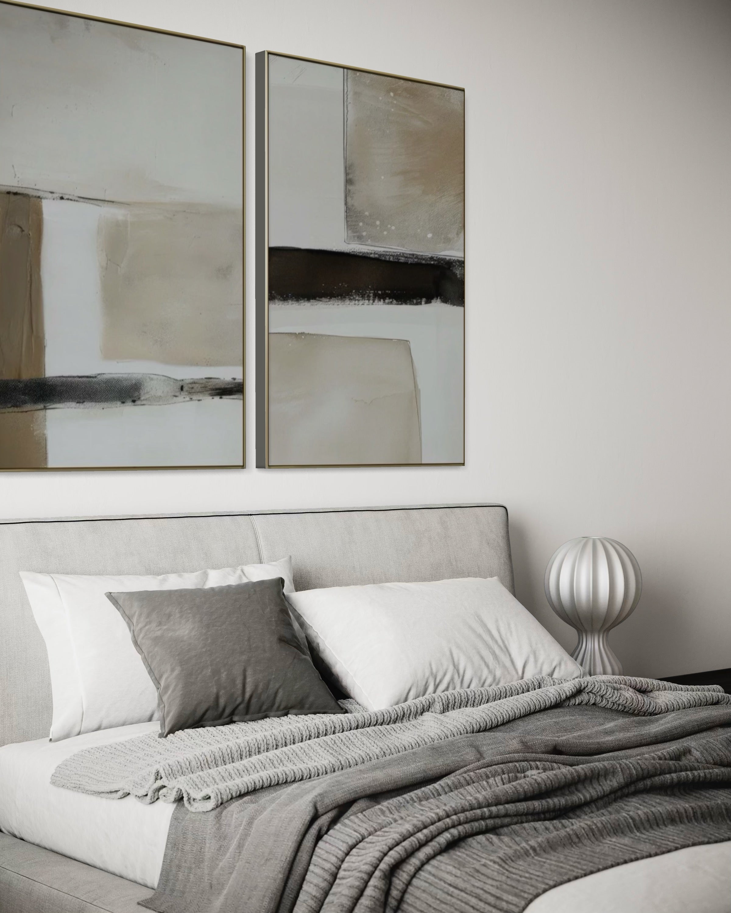 Set Cuadros Decorativos Abstracto Negro Arena 2 - 239 - Diptico Moderno y Minimalista en Negro, Beige y Cafe Tonos Neutros