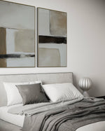 Cargar imagen en el visor de la galería, Set Cuadros Decorativos Abstracto Negro Arena 2 - 239 - Diptico Moderno y Minimalista en Negro, Beige y Cafe Tonos Neutros
