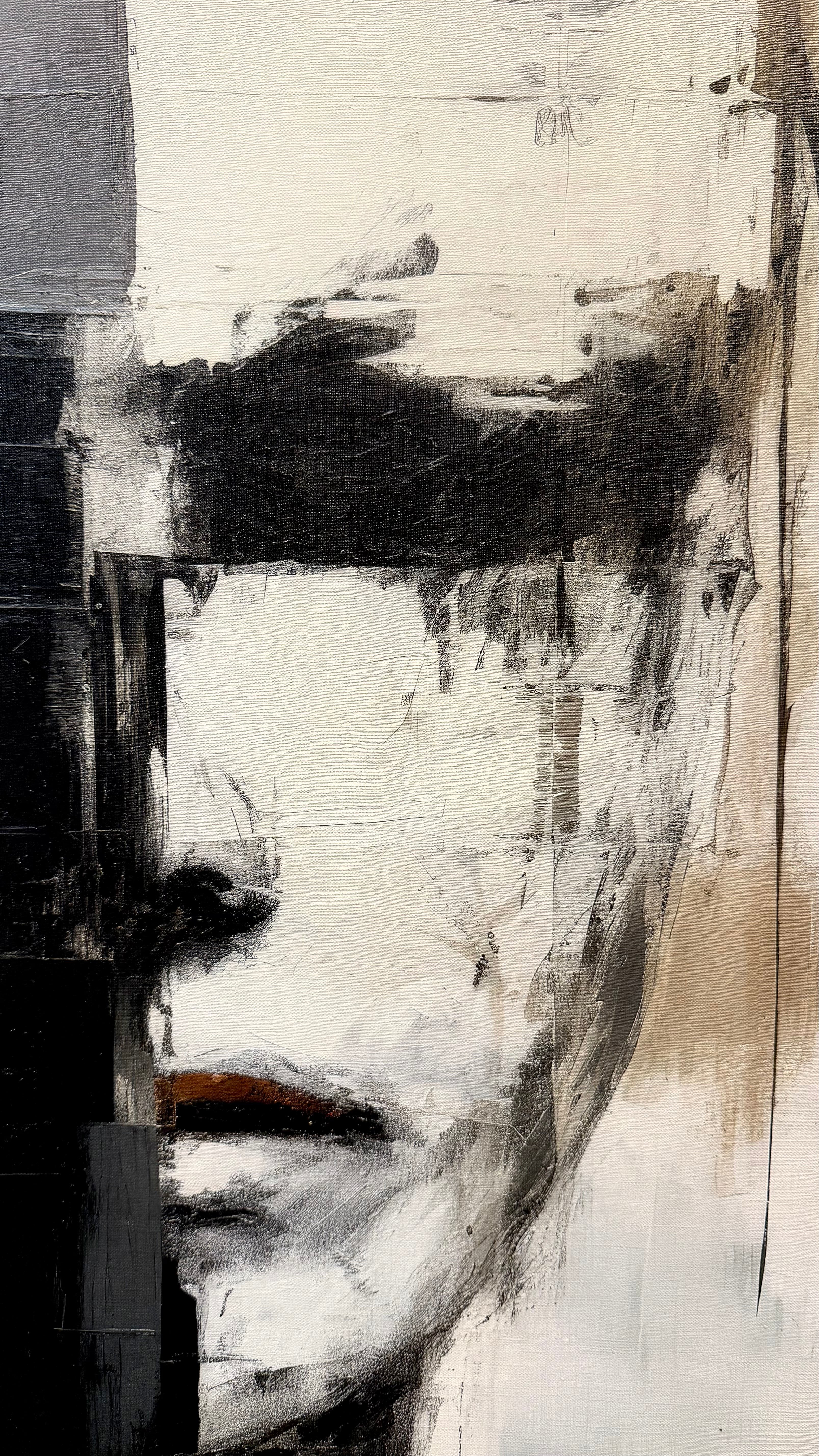 Cuadro Decorativo Abstracto Negro Arena 2-205 Rostro Estilo Nordico Cara Moderna en Tonos Neutros
