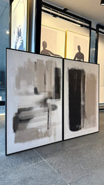 Cargar imagen en el visor de la galería, Set Cuadros Decorativos Abstracto Negro Arena 2 - 204 - Díptico Moderno y Minimalista estilo Nordico En Tonos Neutros Beige, Negro y Blanco
