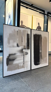 Set Cuadros Decorativos Abstracto Negro Arena 2 - 204 - Díptico Moderno y Minimalista estilo Nordico En Tonos Neutros Beige, Negro y Blanco