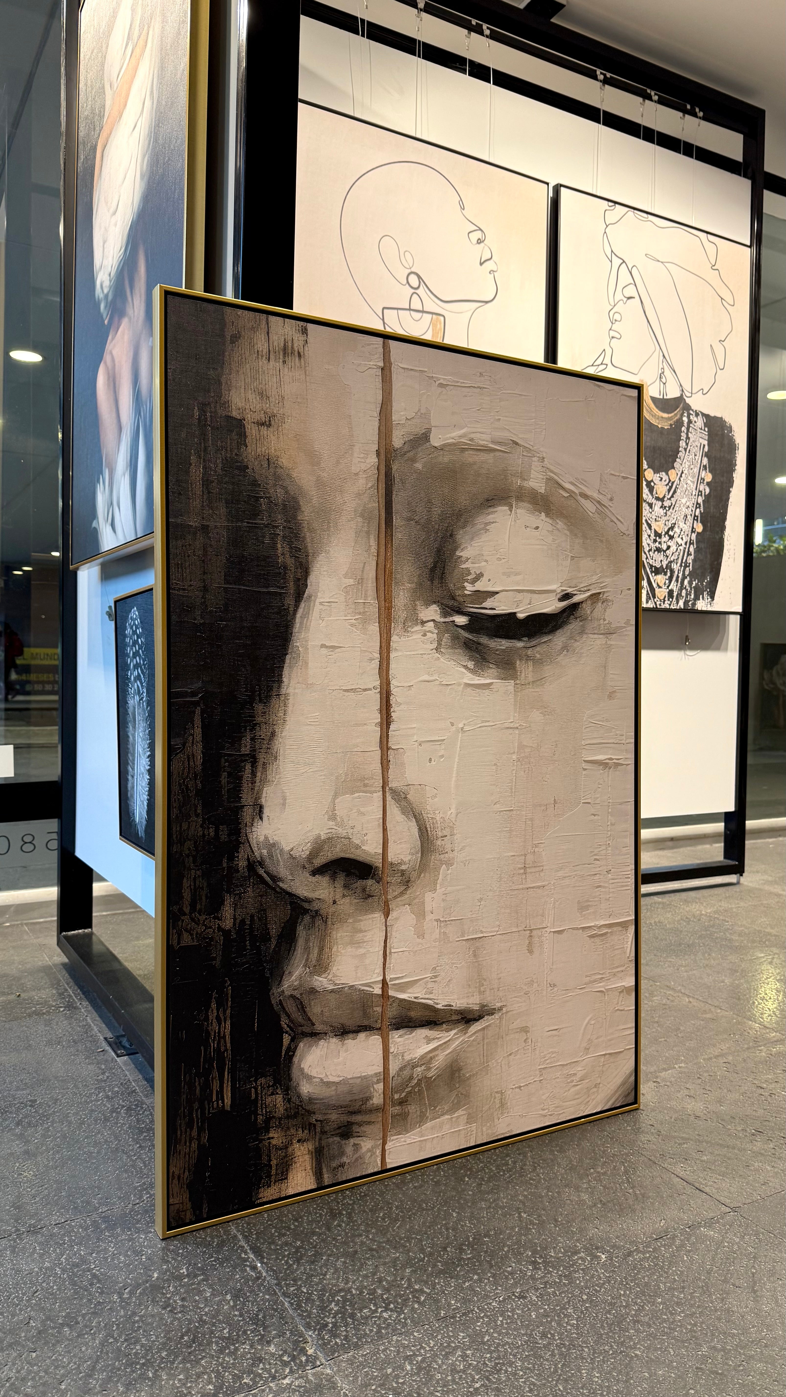 Cuadro Decorativo Abstracto Negro Arena 2-210 Rostro de Mujer Zen Arte Moderno y Elegante Cara estilo Boho