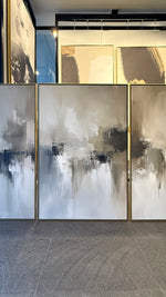 Cargar imagen en el visor de la galería, Set Cuadros Decorativos Abstracto Negro Arena 2 - 201 - Triptico Estilo Nordico Arte Moderno en Tonos Neutros
