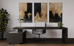 Cargar imagen en el visor de la galería, Set Cuadros Decorativos Abstracto Negro Arena 2-275- Triptico Moderno y Elegante en Negro, Beige y Dorado Oro
