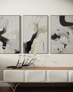 Cargar imagen en el visor de la galería, Set de 3 Cuadros Decorativos Abstracto Negro Arena 2 - 221 - Triptico Moderno y Minimalista Arte Elegante Estilo Nordico Tonos Neutros
