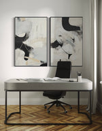 Cargar imagen en el visor de la galería, Set Cuadros Decorativos Abstracto Negro Arena 2 - 221 - Diptico Moderno Arte Minimalista Estilo Nordico Tonos Neutros
