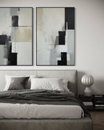 Cargar imagen en el visor de la galería, Set Cuadros Decorativos Abstracto Negro Arena 2 - 227 - Diptico Moderno y Minimalista Arte Estilo Nordico en Negro, Beige y Gris Tonos Neutros
