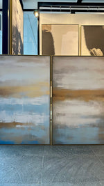 Cargar imagen en el visor de la galería, Set de 2 Cuadros Decorativos Abstract Colors 3-311 - Arte Moderno y Elegante en tonos Azul y Dorado-Diptico
