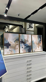 Cargar imagen en el visor de la galería, Set de 3 Cuadros Decorativos Abstract Colors 3 - 303 - Arte Contemporáneo en Tonos Azul, Aqua, Beige y Terracota-Triptico
