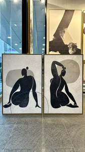 Set  2 Cuadros Decorativos Abstracto Negro Arena 021 - Arte Boho Siluetas Femeninas-Diptico