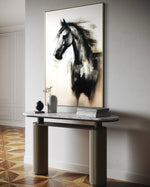 Cargar imagen en el visor de la galería, Cuadro Decorativo Abstracto Negro Arena 2- 258 -Boceto de Caballo Negro Arte Moderno en Tonos Neutros
