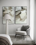 Cargar imagen en el visor de la galería, Set Cuadros Decorativos Abstracto Negro Arena 2 - 202 - Díptico Minimalista Estilo Boho Arte en tonos Neutros
