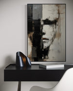 Cargar imagen en el visor de la galería, Cuadro Decorativo Abstracto Negro Arena 2-205 Rostro Estilo Nordico Cara Moderna en Tonos Neutros
