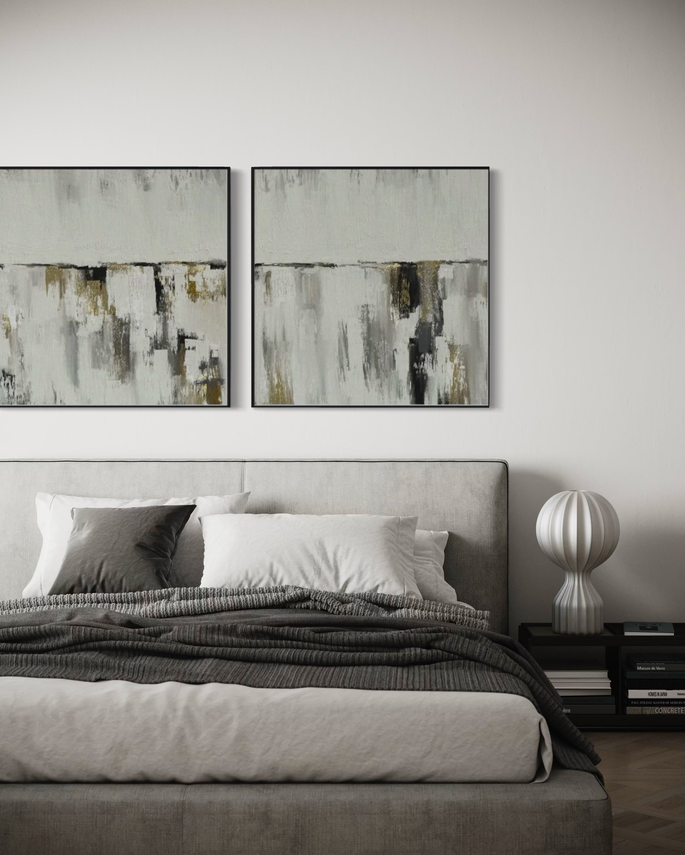 Set Cuadros Decorativos Abstracto Negro Arena 2 - 203 - Diptico Moderno y Minimalista Estilo Nordico en Tonos Neutros y un toque de Dorado Oro