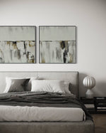 Cargar imagen en el visor de la galería, Set Cuadros Decorativos Abstracto Negro Arena 2 - 203 - Diptico Moderno y Minimalista Estilo Nordico en Tonos Neutros y un toque de Dorado Oro
