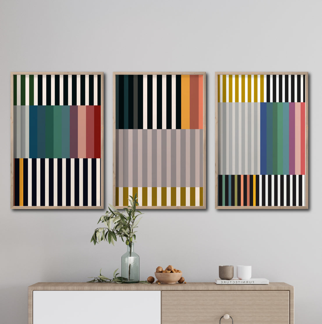 Set 3 Cuadros Decorativos Abstract Colors 102 - Para Credenza
