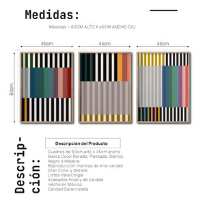 Set 3 Cuadros Decorativos Abstract Colors 102 - Para Credenza