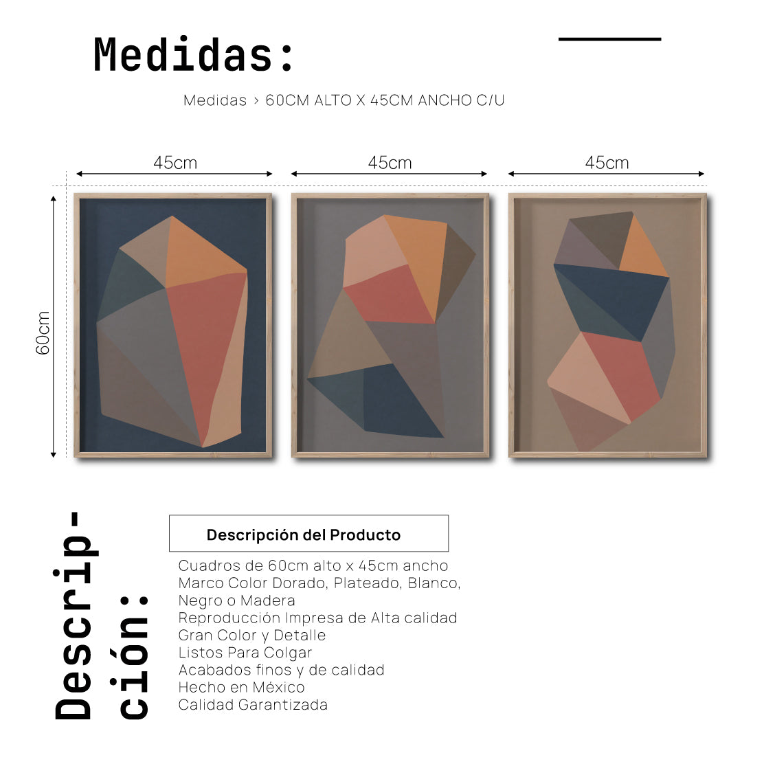 Set 3 Cuadros Decorativos Abstract Colors 112 - Para Credenza