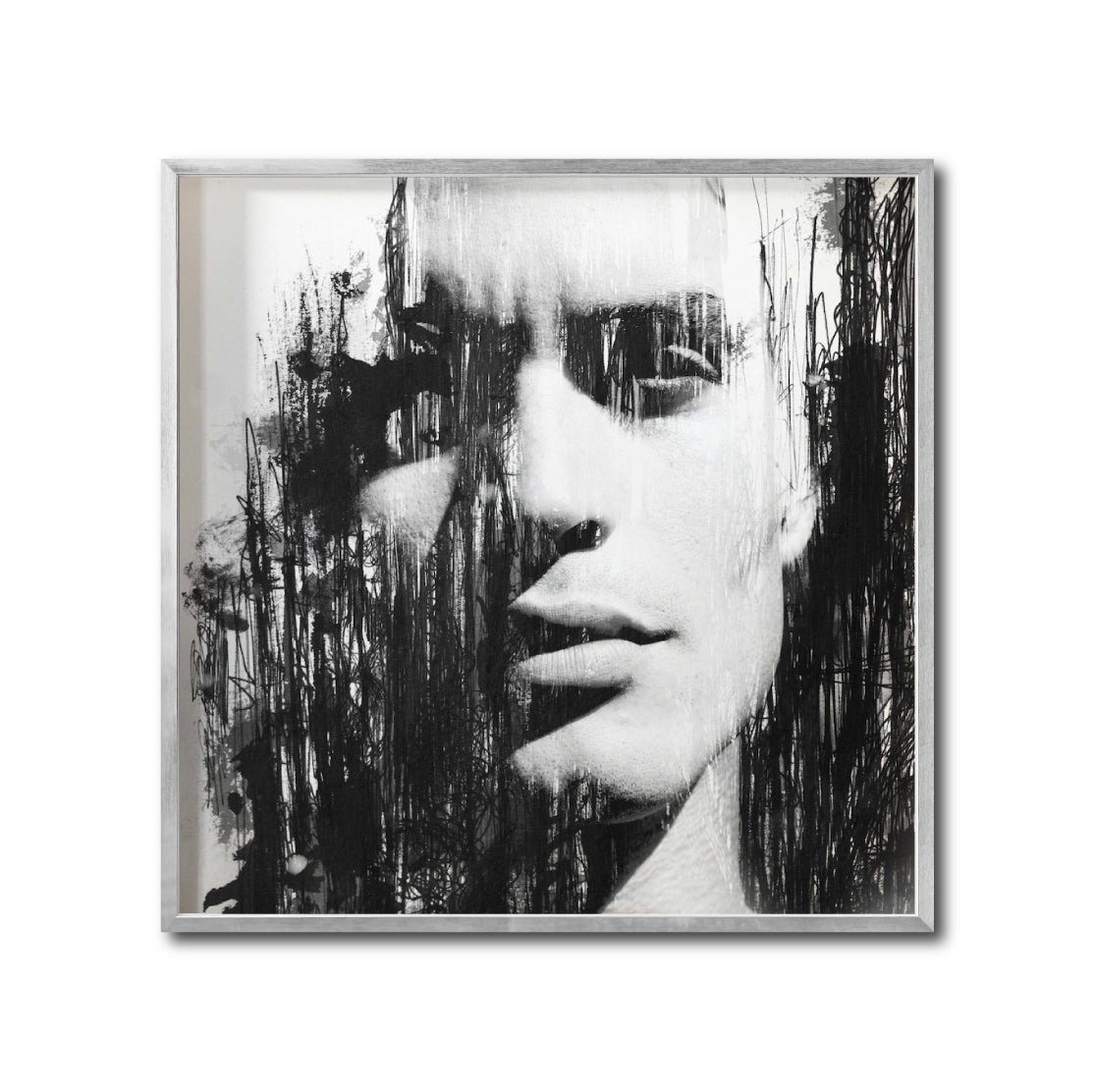 Cuadro Decorativo Art Faces 001 - Rostro Abstracto Masculino Blanco y Negro