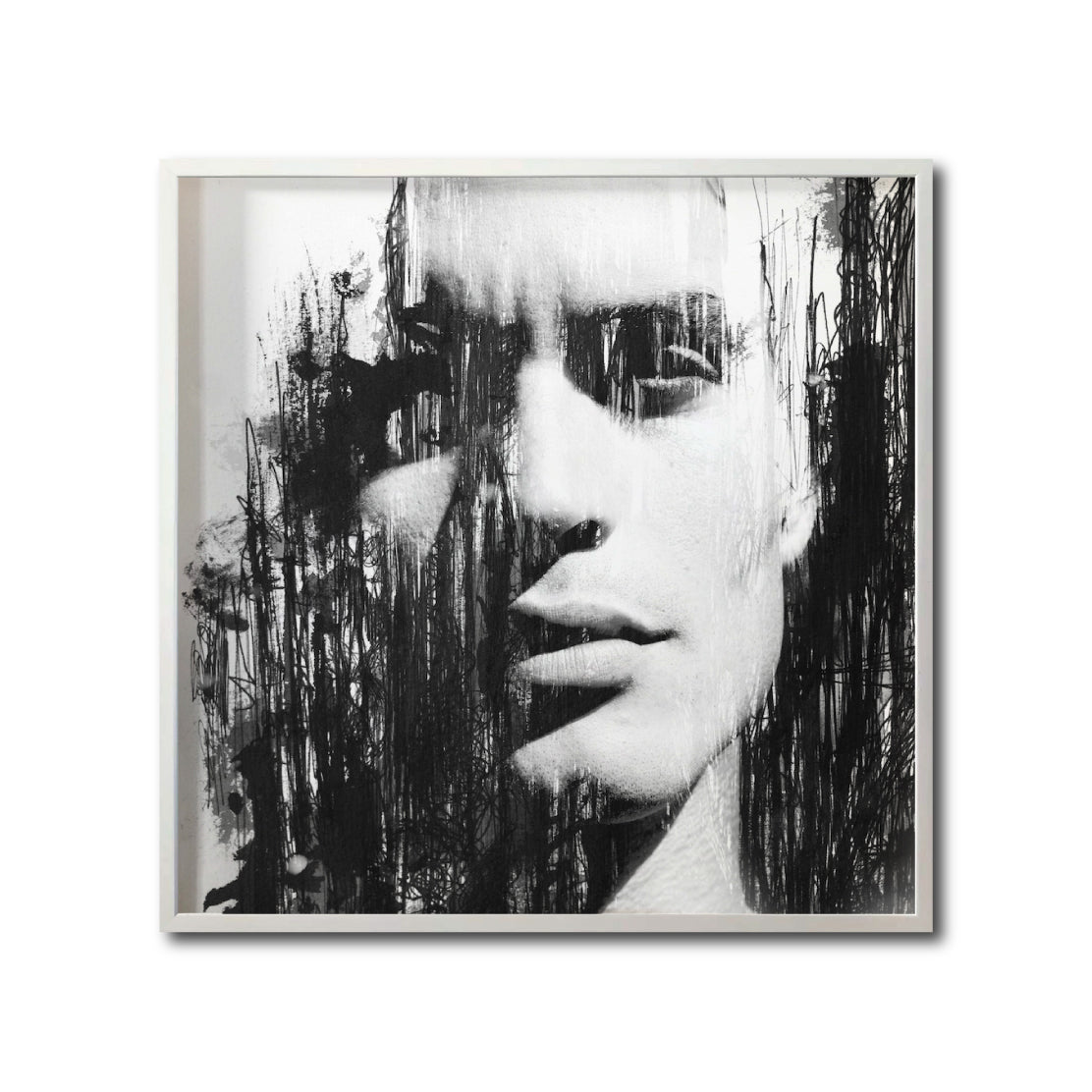 Cuadro Decorativo Art Faces 001 - Rostro Abstracto Masculino Blanco y Negro