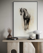 Cargar imagen en el visor de la galería, Cuadro Decorativo Abstracto Negro Arena 2 - 260 - Boceto de Caballo Negro Ate Moderno y Minimalista Estilo Nordico Tonos Neutros
