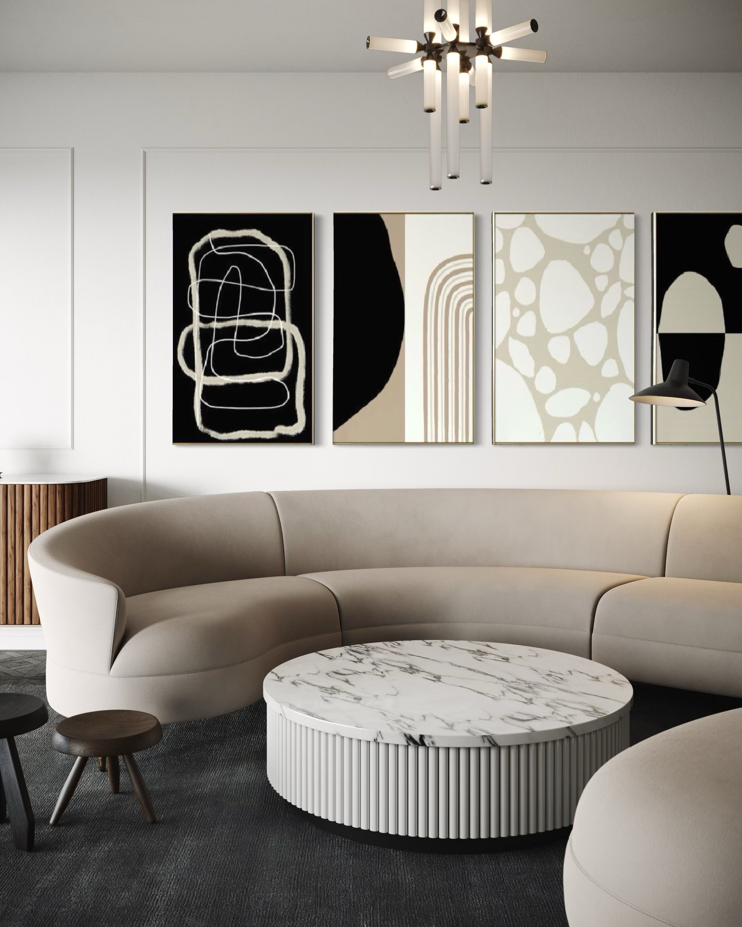 Set Cuadros Decorativos Abstracto Negro Arena 2 - 230 C - 4piezas Arte Moderno y Minimalista Estilo Boho Nordico Tonos Neutros