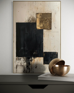 Cargar imagen en el visor de la galería, Cuadro Decorativo Abstracto Negro Arena 2-274 Arte Moderno y Elegante Estilo Nordico en Negro, Beige y Dorado Oro
