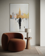 Cargar imagen en el visor de la galería, Cuadro Decorativo Abstracto Negro Arena 2-276 - Ciudad y Silueta Humana Arte Moderno y Minimalista en Negro y Dorado Oro
