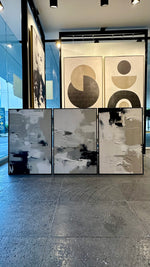 Cargar imagen en el visor de la galería, Set 3 Cuadros Decorativos Abstracto Negro Arena 057 - Estilo Boho Minimalista en Beige y Negro-Triptico
