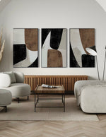 Cargar imagen en el visor de la galería, Set Cuadros Decorativos Abstracto Negro Arena 2-208 - Triptico Minimalista Estilo Nordico Arte Moderno y Elegante en Tonos Neutros

