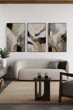 Cargar imagen en el visor de la galería, Set Cuadros Decorativos Abstracto Negro Arena 2 - 206 - Triptico Minimalista Arte Moderno y Elegante Estilo Nordico en Tonos Neutros
