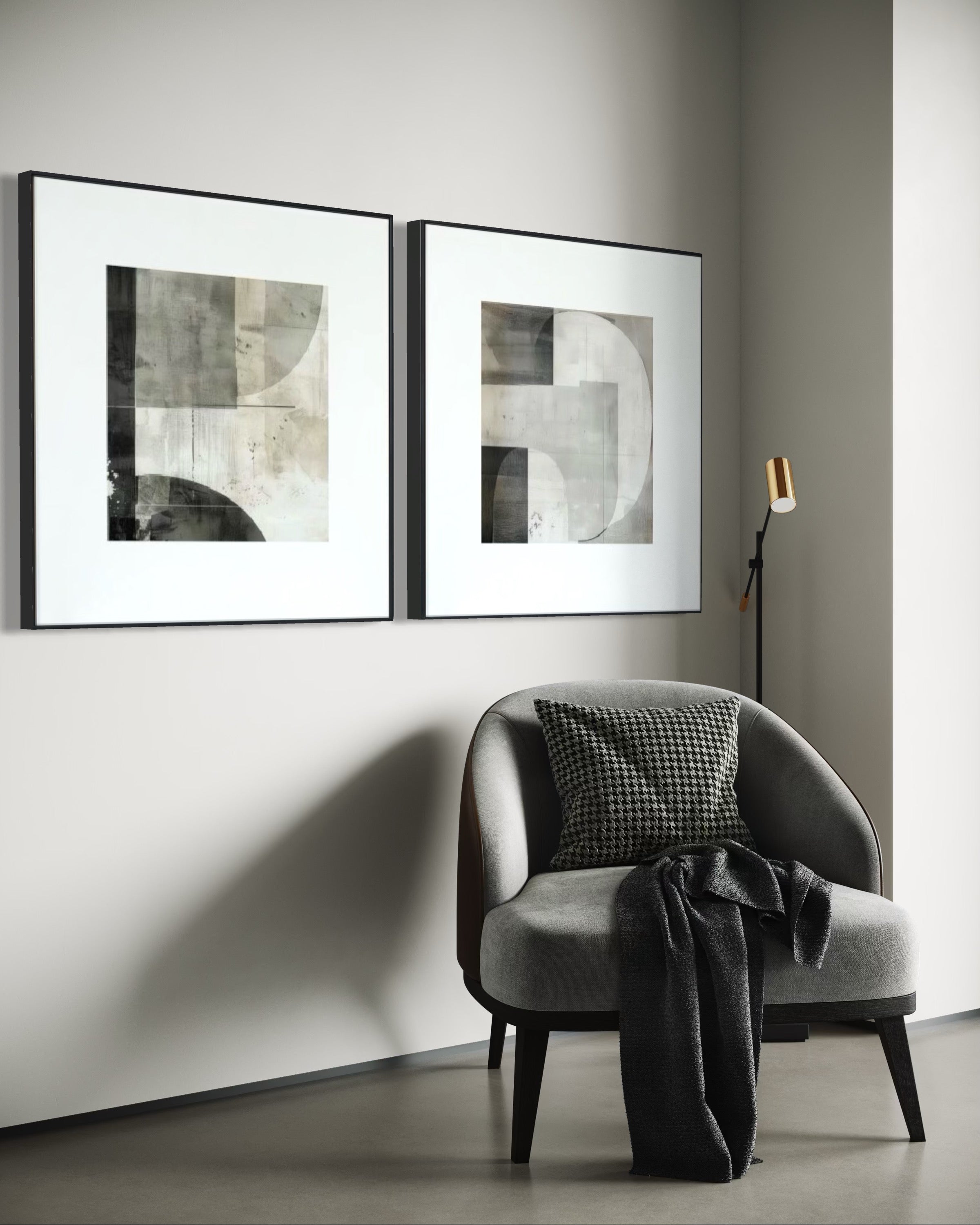 Set Cuadros Decorativos Abstracto Negro Arena 2 - 232 - Diptico Moderno Arte Minimalista Estilo Nordico Tonos Neutros