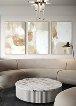 Cargar imagen en el visor de la galería, Set Cuadros Decorativos Abstracto Negro Arena 2 - 279 - Triptico Moderno y Elegante Arte Estilo Boho en Blanco, Beige y Dorado Oro
