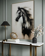 Cargar imagen en el visor de la galería, Cuadro Decorativo Abstracto Negro Arena 2- 258 -Boceto de Caballo Negro Arte Moderno en Tonos Neutros
