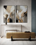 Cargar imagen en el visor de la galería, Set Cuadros Decorativos Abstracto Negro Arena 2 - 206 - Diptico Modernos Arte Minimalista estilo Boho en Tonos Neutros Cálidos
