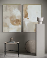 Cargar imagen en el visor de la galería, Set Cuadros Decorativos Abstracto Negro Arena 2 - 279 - Diptico Moderno y Elegante Arte Estilo Boho en Blanco, Beige y Dorado Oro
