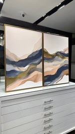 Cargar imagen en el visor de la galería, Set de 2 Cuadros Decorativos Abstract Colors 3-316 - Arte Moderno y Juvenil en tonos Verde, Azul y Beige-Diptico
