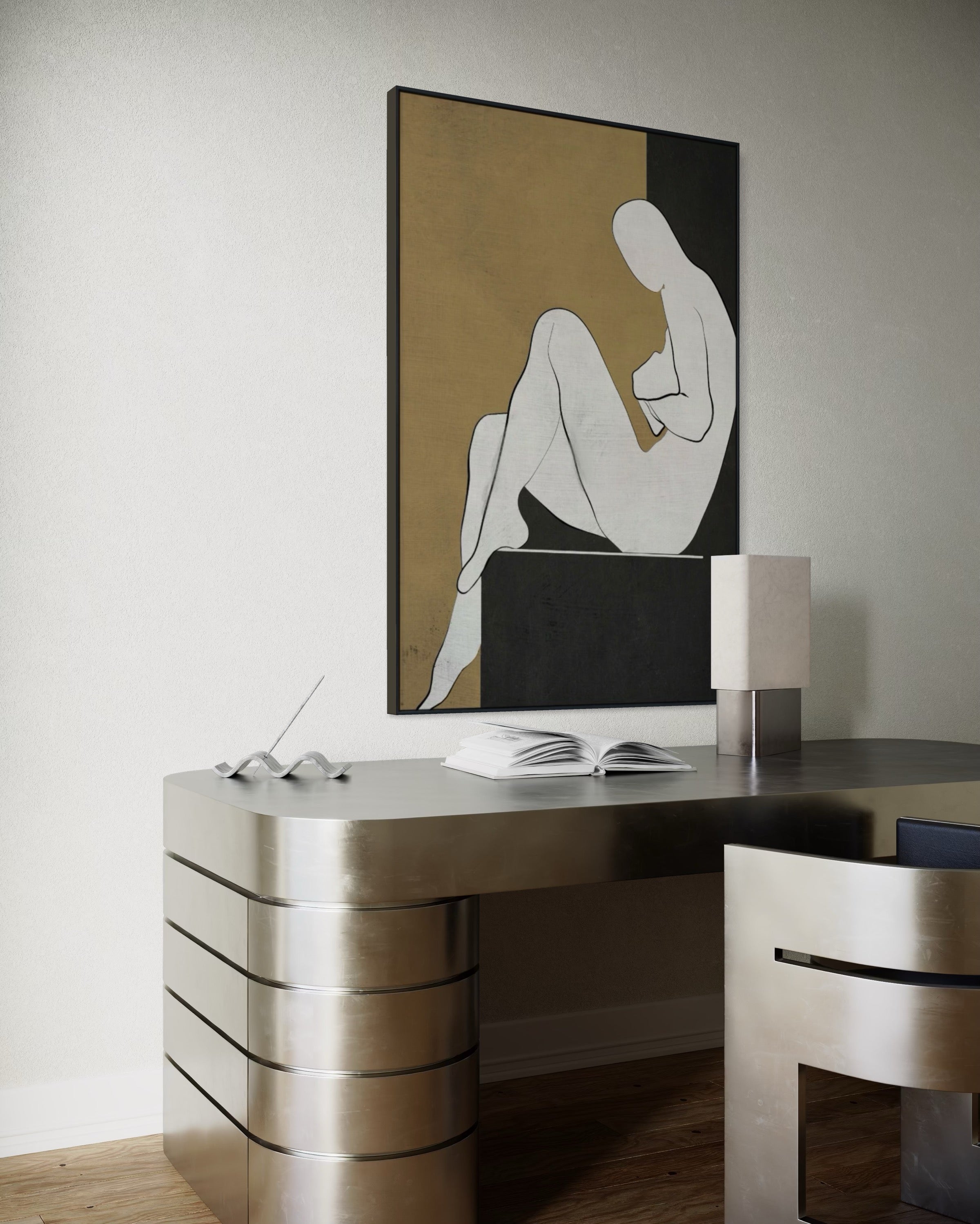 Cuadro Decorativo Abstracto Negro Arena 2-240 Silueta Femenina Arte Moderno y Minimalista Estilo Boho en Tonos Neutros