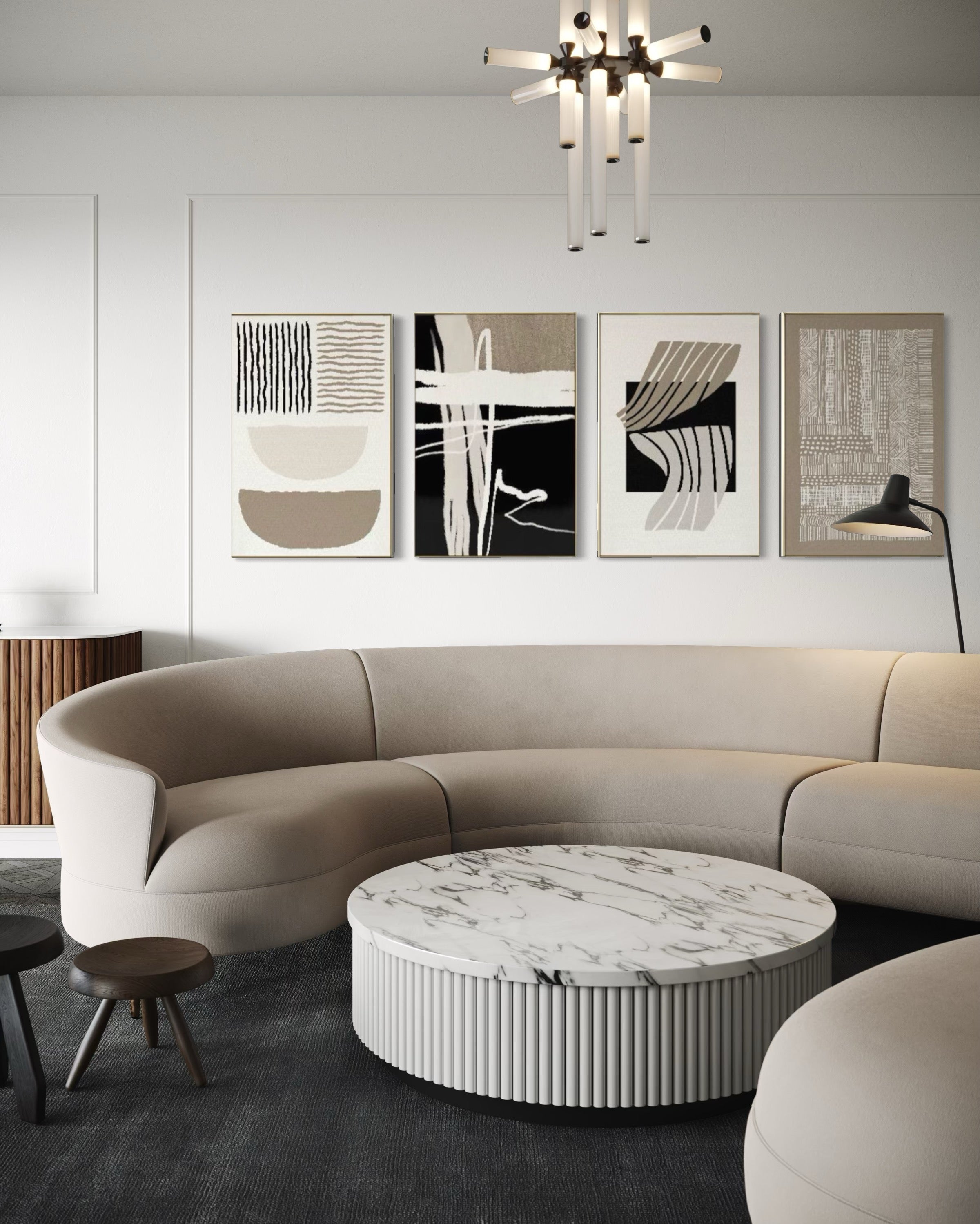 Set Cuadros Decorativos Abstracto Negro Arena 2 - 218 C - 4piezas Arte Moderno y Minimalista Estilo Boho Nordico Tonos Neutros